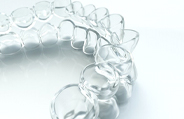 Closeup of main-in clear aligners in Los Gatos on white background